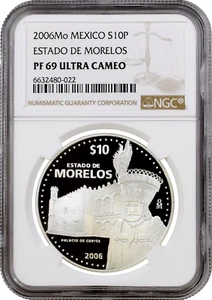 Mexico 10 pesos 2006, NGC PF69 UC, "180th Anniversary of Federation - Morelos" - Picture 1 of 2