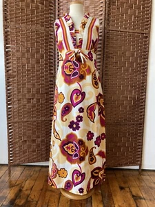 1970s Floral Cotton Barkcloth Hawaiian Maxi Dress, Bust 36in - Picture 1 of 10