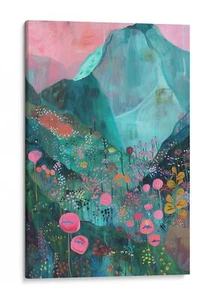 Abstract Mountain Floral Canvas Wall Art Print, Home Decor - Picture 1 of 14