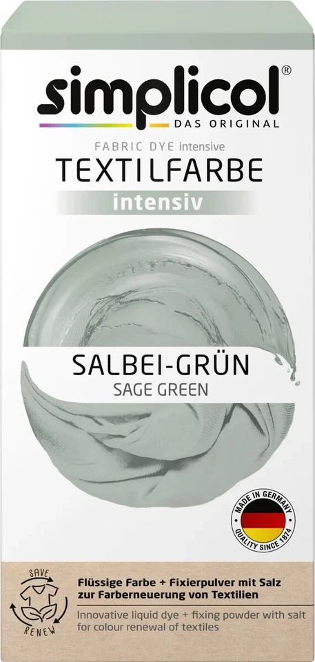 2x Simplicol TEXTILFARBE intensiv SALBEI GRÜN 1830 flüssige Rezeptur