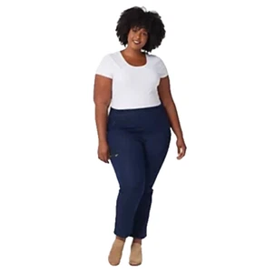 Denim & Co Comfy Knit Denim Straight Leg Cargo Pocket Jeans Dark Wash Gr. XL - Bild 1 von 14