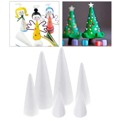6x Styrofoam Foam Cones Shape Polystyrene Ornament Crafts DIY Christmas Tree - Image 1 of 4