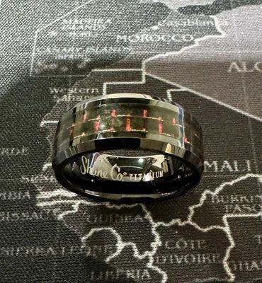 ShaneCo Titanio Negro Tejido Max-T Con Anillo Rojo Fibra de Carbono Talla 7-7.5 Foto 1 de 3