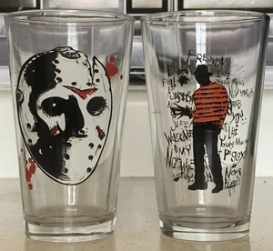 Freddy And Jason Friday The 13 Set Of 16 Oz Drinking Glasses Nightmare On Elm St - Picture 1 of 8