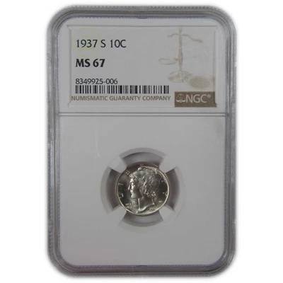1937 S Mercury Dime MS 67 NGC Silver Uncirculated 10c Coin SKU:I23218 - Image 1 of 4