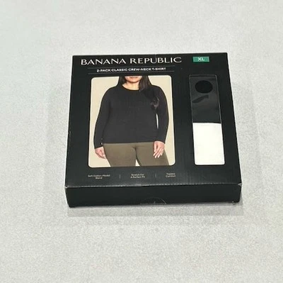 Paquete de 2 camisetas clásicas de cuello redondo Banana Republic para mujer, negras/blancas, talla XL Foto 1 de 4