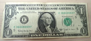 Series 1963 $1 One Dollar BARR NOTE "Poker Hand "5 of a Kind" - 66666 - Picture 1 of 2