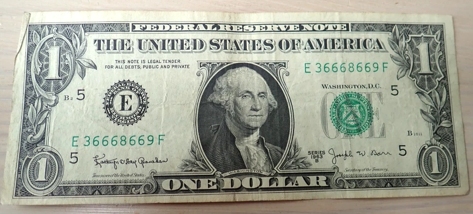 Series 1963 $1 One Dollar BARR NOTE "Poker Hand "5 of a Kind" - 66666 - Image 1 of 2