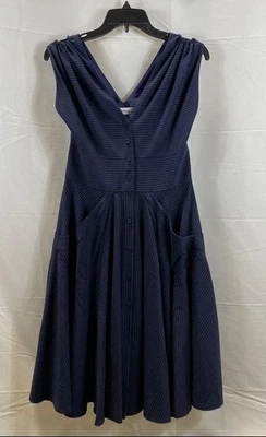 Calvin Klein Navy Pinstripe Button Front Cowl Neck Midi Dress Women's Size 4 - Image 1 of 4