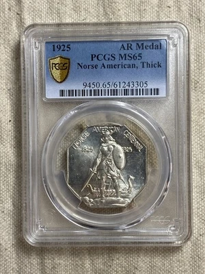 1925 Norse American Medal Thick Silver PCGS MS65 Gold Shield Scarce in GEM - Image 1 of 4