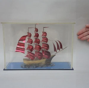 Antiguo MODELO de LATÓN GRANDE URSS Hecho a Mano de VELERO De Colección en Caja 11"=27cm - Imagen 1 de 10