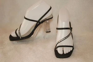 MAURICES  Black Sandals Rhinestones & Clear Heels Slingback Sz 6.5 * VG - Picture 1 of 5