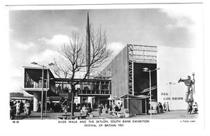 FESTIVAL of BRITAIN 1951, LONDON - RIVER WALK & SKYLON, SOUTH BANK R.P. Postcard - Foto 1 di 1
