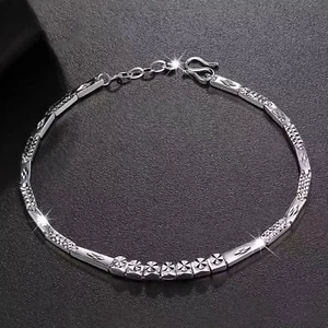 Bracciale maglia tubolare perle stella platino puro 950 catena 2 mm 5,1-5,3 g 7,1-7,7 pollici - Foto 1 di 5