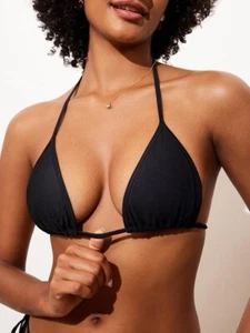 DOBREVA Women's Bikini Top Triangle Ribbed Plunge - Picture 1 of 6