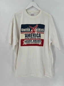 Lucky Brand Vintage T Shirt Mens Large White Graphic Print Short Sleeves Logo - Picture 1 of 16