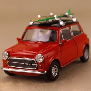 1990 Red Mini Cooper 1300 Green Surfboard Diecast 1:34 10cm Opens Pull Back OLP - Picture 1 of 7