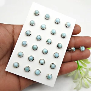 Natural Larimar Gemstone 12 Pairs 925 Sterling Silver Stunning Stud Earrings Lot - Picture 1 of 5