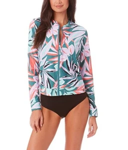 Anne Cole L24337 Multi Floral Long Sleeve Zip Front Rash Guard Swim Top Size S - Picture 1 of 4