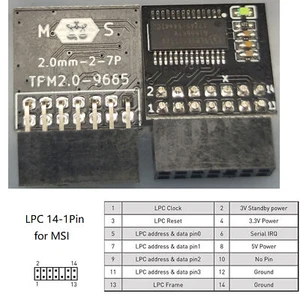 Moduł TPM2.0 TPM 14Pin 2 * 7P Moduł bezpieczeństwa Pasuje do platformy MSI B250M Win11 - Zdjęcie 1 z 2