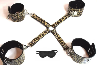MY GUILTY PLEASURE Hog Tie Bondage kit Restraints Sexy Kit Cuffs patent leather Leopard print