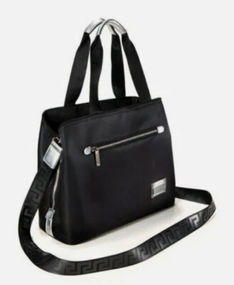 Versace Fragrance Tote Bag Crossbody Black Silver Logo Strap NWOTS - Image 1 of 4
