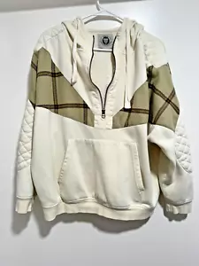 Urban Outfitters UO White Oversized Hoodie Half Zip Sweatshirt Check US Size S - Picture 1 of 12