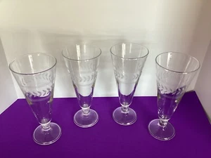 Anchor Hocking-CLEAR ETCHED LAUREL LEAF 7.5”  PILSNER GLASSES- SET OF 4: AHC55 - Picture 1 of 17