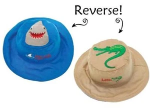 New Toddler Kids Reversible Sun Hat UPF 50+ SHARK ALLIGATOR Med 2-4 yrs Blue - Picture 1 of 3