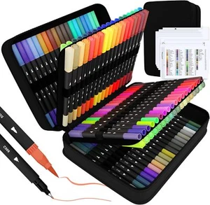 Art Supplier Dual Brush Markers Pens,110 Artist Coloring Marker Set,Multicolored - Picture 1 of 6