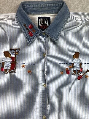 Camisa Blusa Quizz Mujer Talla 2 Extra Grande 22 Azul Rayas Algodón Informal De Colección Foto 1 de 4