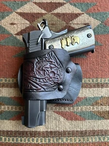 LEFT HAND Leather Yaqui Holster USA Made Fits Colt 45 Model 1911 USA Made Floral - Picture 1 of 7