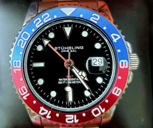 Raro reloj de buceo suizo Stuhrling GMT Coca-Cola Pepsi para hombre nuevo en caja - Imagen 1 de 8