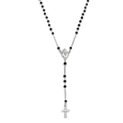 Rosario Sacro Cuore Argento 925 Zirconi Neri Collana Girocollo cm 52 - Immagine 1 di 4