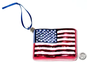 US UNITED STATES FLAG STARS & STRIPES GLASS CHRISTMAS ORNAMENT DOUBLE-SIDED -GD - Picture 1 of 6