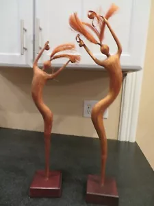 Pair of Wooden Abstract Sculptures Figures Statues Handcrafted Natural Organic - Picture 1 of 4
