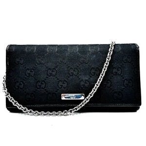 GUCCI Long Wallet GG Canvas Chain Black Authentic - Picture 1 of 23