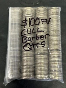 $100 Cull Face Value 25c Barber Silver Quarter Lot 1892- 1916 400x Coins Circ - Picture 1 of 3
