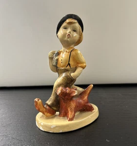 FREE SHIPPING! Vintage Plaster or Chalkware 5.5” Figurine Of Boy With Dog - Picture 1 of 9