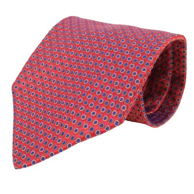 De colección J. Corbata roja Crew hecha en EE. UU. con puntos azules dorados 100 % seda geométrica 3,75" x 57" Foto 1 de 4