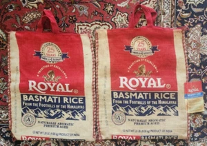 Lot of 4 Royal Basmati Rice Burlap 20Lb Bags with Handle & Zipper Empty NO RICE - Picture 1 of 2