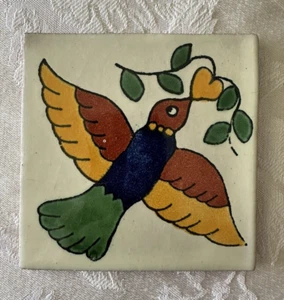 Mexican Red Clay Tile Bird Folk Art Handmade Talavera Backsplash Hand painted 4" - Picture 1 of 8