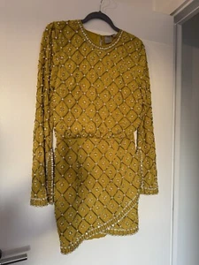 ASOS Pearl Embellished Bodycon Mini Dress with Cut Out Back in Yellow NEW / DIY - Picture 1 of 12