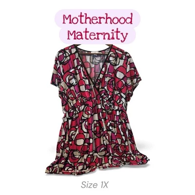 Motherhood Vibrant Abstract Colorful Women’s Shorts sleeve blouse size 1X - Image 1 of 4