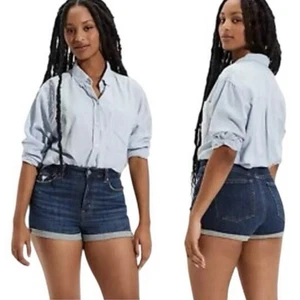 American Eagle abgeschnittene Jeansshorts 4 Curvy super hoher Bund Shortie dunkle Waschung neu mit Etikett - Bild 1 von 11