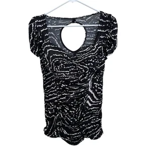 Kouture By Kimora Lee | Vintage Y2K Graphic Stretch Babydoll Top Lace Trim Large - Picture 1 of 6