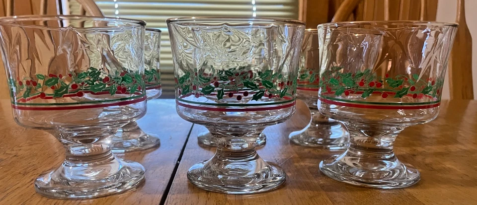 批量 6 件 复古 Libby Christmas Holly/ 浆果足甜点/谢伯特眼镜 — 第 1/4 张图片