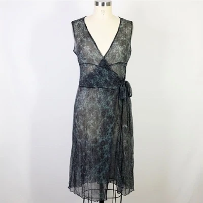 Vestido envolvente floral transparente talla única Kara Line sin forro negro azul sin mangas Foto 1 de 4