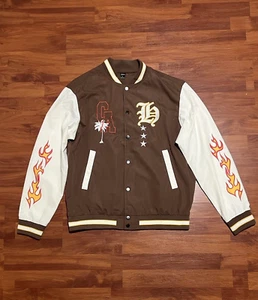 Giacca Bomber SHEIN Uomo Grafica Fuoco e Lettera Taglia S - Foto 1 di 4