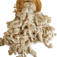 Vintage Handmade Rope Mop  Folk Art Doll Straw Hat Country Handcrafted